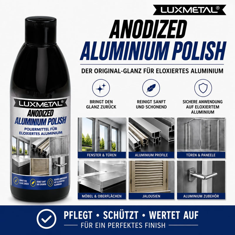 Lux Metal Anodized Aluminum Polish 250g Polish for Anodized Aluminum, Cleans and Revives Window Frames, Profiles, Door Locks, Windows, Handles and Shower Cubicles