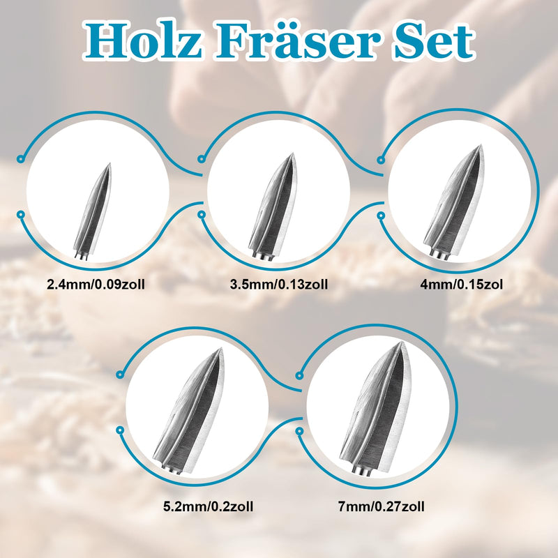 [Australia - AusPower] - Tczecoo Pack of 5 Wood Carving Tools, HSS Engraving Tool, Engraving Drill Wood with 3 mm Shank, Wood Carving Tool Milling Cutter Accessories, Wood Carving Tool for Rotary Tools, Wood Carving Drilling silver 