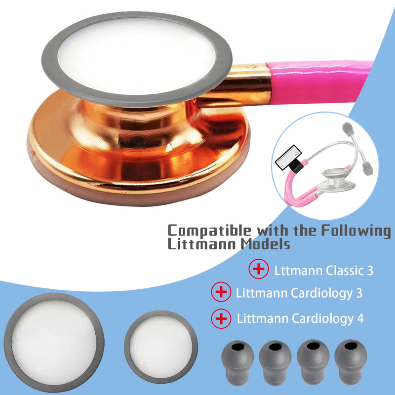 [Australia - AusPower] - Stethoscope Replacement Part Kit - Diaphragm & Ear Tips for Littmann Classic 3, Cardiology 3 & 4 - Grey Silicone 