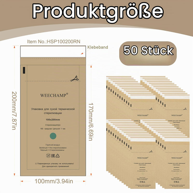 50 sterilisation bags, sterilisation bags for hot air steriliser | Steriliser for instruments, self-sealing nail steriliser bags for manicure tools and cosmetics