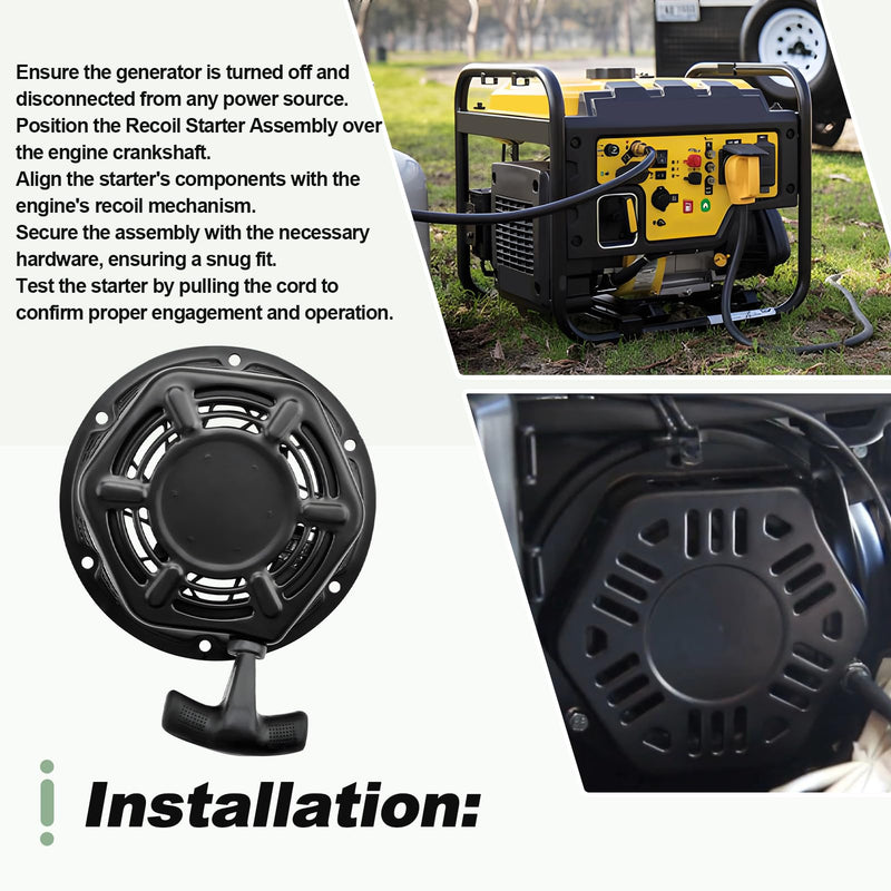 [Australia - AusPower] - Recoil Starter Assembly with Pull Cord Black Fits for Gx390 Champion 4500w 4000w 3500w 3000w 46598 212cc 224cc 196cc Predator 3500w 4000w Firman Generator 