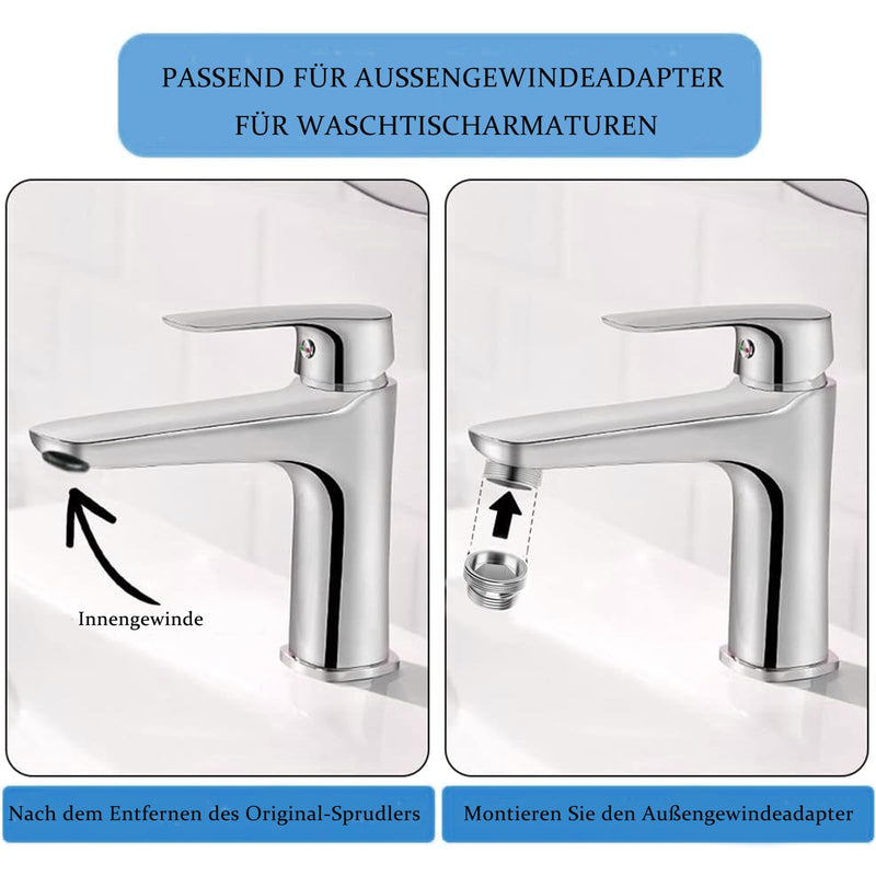 Tap Adapter, 2 Pieces M18-M22 Male Thread Double Thread Adapter Metal Tap Adapter with Rubber Gasket, for Kitchen Taps, Water Filters and Hoses, Water Saving Function M18-22
