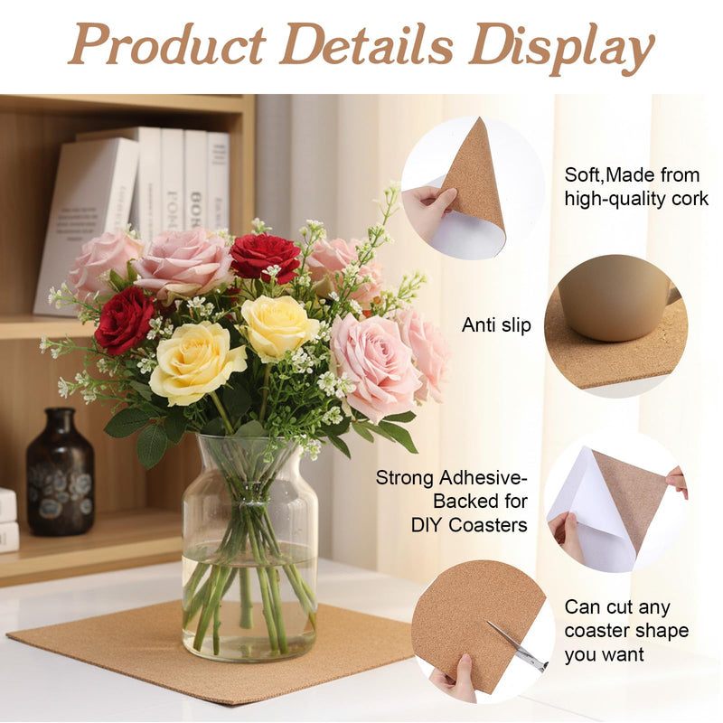 6PCS Adhesive Cork Sheets 11.8X8.26in | 1mm Thick Cork Sheets with Adhesive Backing for DIY Coasters Crafts Wall Decor Coffee Crafts Insulation Wedding Party