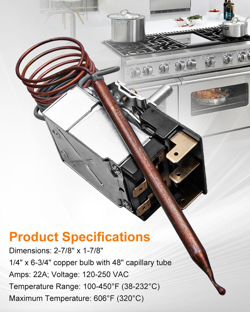 [Australia - AusPower] - KKB-9-48 PB010036 Bake/Broil Thermostat Fits for Viking Awoco Ranges Induction Electric Gas Ovens Stoves, 3-Terminal Design, 606°F 22A 120-250 VAC 