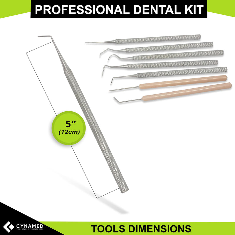 [Australia - AusPower] - Cynamed 15-Piece Stainless Steel Micro Precision Probe Set: Straight, Single, Short Double, Long Double, Triple and Hook Tips 5.5" to 6". (15PC) 