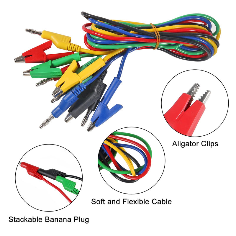 [Australia - AusPower] - 5pcs Test Leads 4mm Stackable Banana Plug to Crocodile Alligator Clips Flexible Cable Wire 3.3ft/1m for Multimeter Electrical Testing (Banana Plug to Alligator Clips) Banana Plug to Alligator Clips 