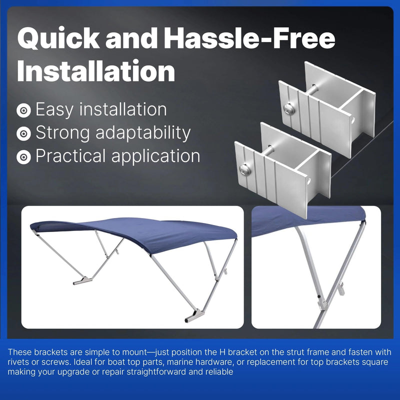 Extra Tall H-Brackets for Pontoon Bimini Tops, 1-1/4" Square Aluminum Tubing Mount, Compatible with Shademate Bimini Top Parts, Aluminum Aluminum 4 Pack