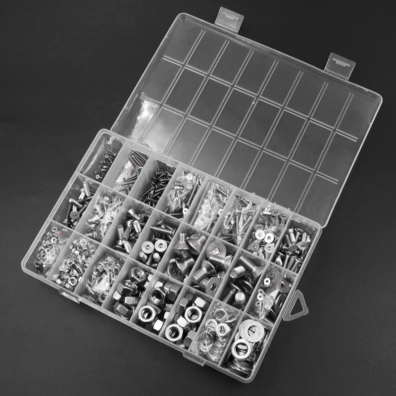 [Australia - AusPower] - 1430 Pieces NUZAMAS Hex Socket Flat Countersunk Screws Nuts Washers Set M2 M2.5 M3 M4 M5 M8 Stainless Steel Cylinder Screws Hex Socket Threaded Screws Assortment Kit with Storage Box and Hex Key 