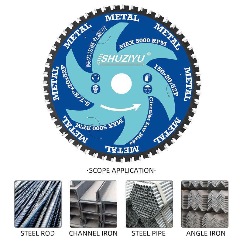 [Australia - AusPower] - LSHUZIYU 5-7/8”(150mm)-52T, Metal Cutting Circular Saw Blade, Arbor 20mm with 5/8"-10mm Washer. Compatible with Cordless Saw, Ferrous Metal, Steel Iron Bar, Sheet, Angle Cutting 5-7/8" 52T Metal 