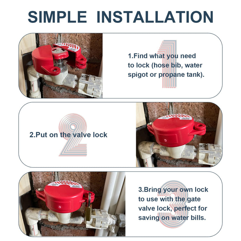 [Australia - AusPower] - Gate Valve Lockout Device | 1 to 2-1/2 Inch Dia | 2 Pack | Hose Bib, Gas, Propane Tank, Water Spigot and Faucet Locks Outdoor | Red for Professional and Industrial Use 