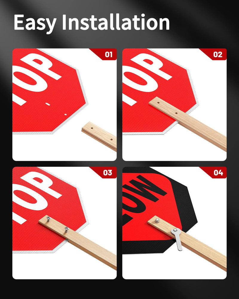 [Australia - AusPower] - Stop Slow Sign, Double Sided Street Slow Warning Reflective Signs, 13x13in Octagon Rust Free Aluminum, with Bamboo Handle, UV Protected and Waterproof, Weather Resistant, Durable Ink, Easy to Mount 