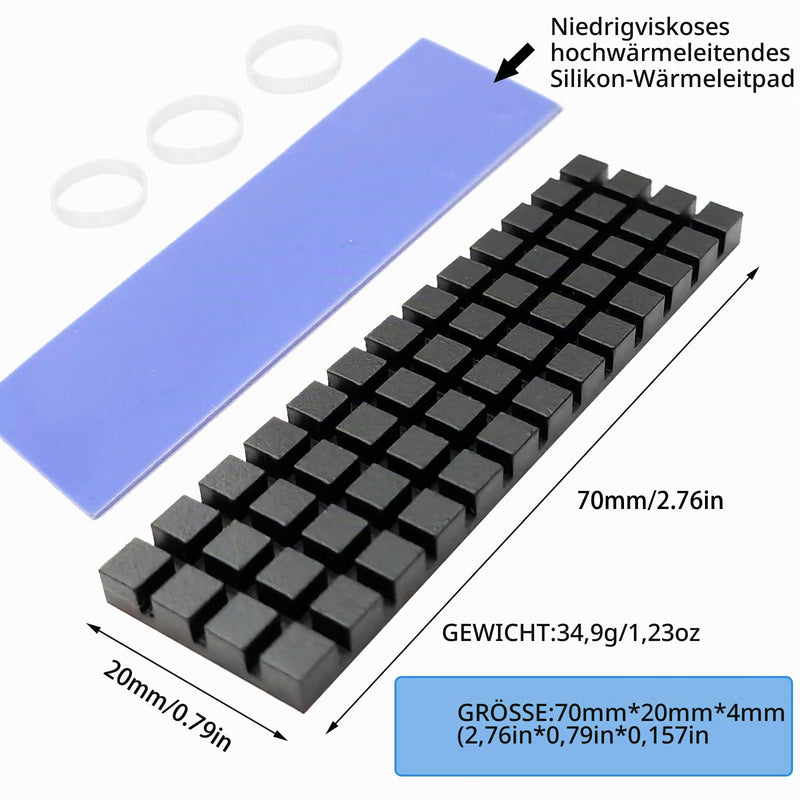 M.2 Heatsink 70×20×4mm Copper with Graphene Coating 2280 SSD | M.2 heatsink pure copper with graphene coating with silicone-based thermal pad for cooling 2280 SSD NVME laptops Épaisseur 4mm