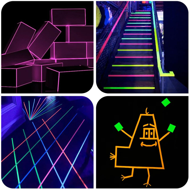 [Australia - AusPower] - HTVRONT UV Blacklight Reactive Neon Tape, 6 Colors Neon Gaffer Tape, Fluorescent UV Black Light Glow in The Dark Tape for UV Party 1 inch x 30ft x 6 Rolls 