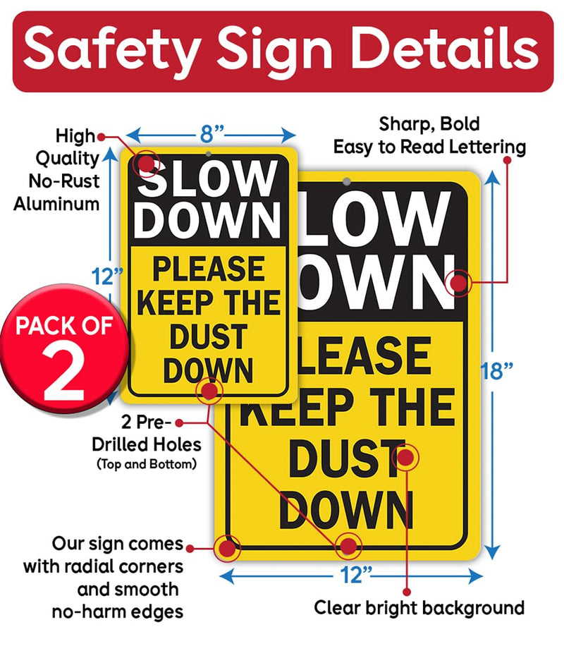 Lone Star Art Slow Down Driveway Warning – 12x18 Aluminum Dust Control for Gravel or Dirt Roads – Yellow Caution Safety for Rural Areas, Private Roads, or Outdoor Traffic Use (Pack of 2) Metal Pack of 2 18"L x 12"W