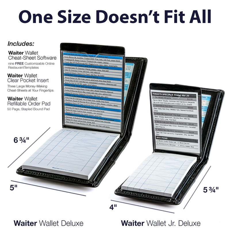 [Australia - AusPower] - Jr. Deluxe Server Book Organizer with Clear Pocket Insert | includes Restaurant Guest Order Pad |Pocket Size fits Apron and most Pant Pockets | 4" x 5.75" Jr. Deluxe (4" x 5.75") Black 