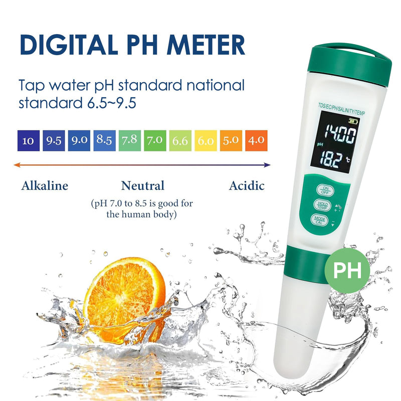[Australia - AusPower] - 5-in-1 Digital pH Meter, Highly Accurate Water Quality Tester with Backlight Screen, pH/EC/TDS/Salinity/Temp Meter, 0.01 Resolution pH Tester, TDS Meter for Drinking Water, Pool, Aquarium 