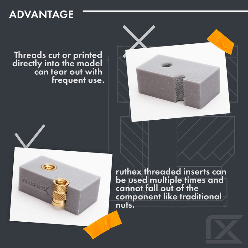 [Australia - AusPower] - ruthex M3 Threaded Inserts - 100 Pieces RX-M3x5.7 Brass Heat Set Insert for Plastic Parts - Metric knurled Nuts - Insert by Heat into 3D Printing Components M3x5.7 (100pcs) Metric Threaded Insert 