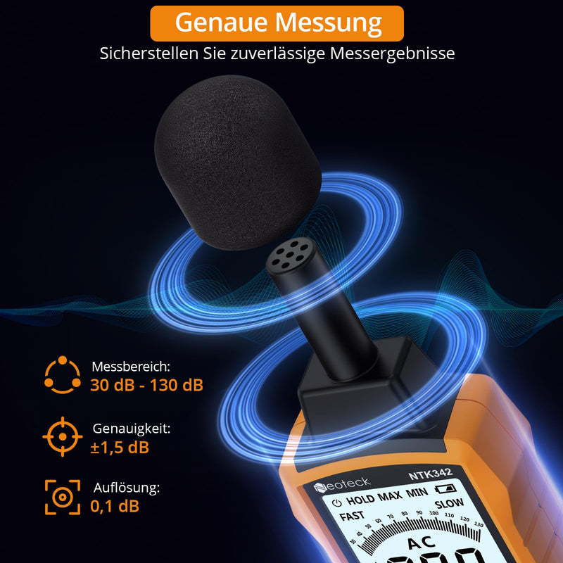 Neoteck Dezibel Digital Portable Sound Level Meter 30-130dB with LCD Display, A/C Weighted Sound Level Meter for Home Factories