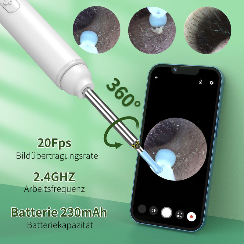 Earwax Remover Otoscope, VITCOCO 1920P Ear Cleaner Camera, IP67 Waterproof Ear Camera with 6 LEDs, 3.0 mm Diameter WiFi Ear Cleaner, for iPhone, iPad and Android Smartphones, White