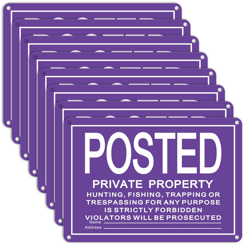 Tandefio 8 Pcs No Trespassing Signs Private Property-10x14 Inches Rust-Free Aluminum Signs-UV Printed, Reflective, Weatherproof for Outdoor,Indoor Use,Purple Purple 10 x 14 Inches Horizontal