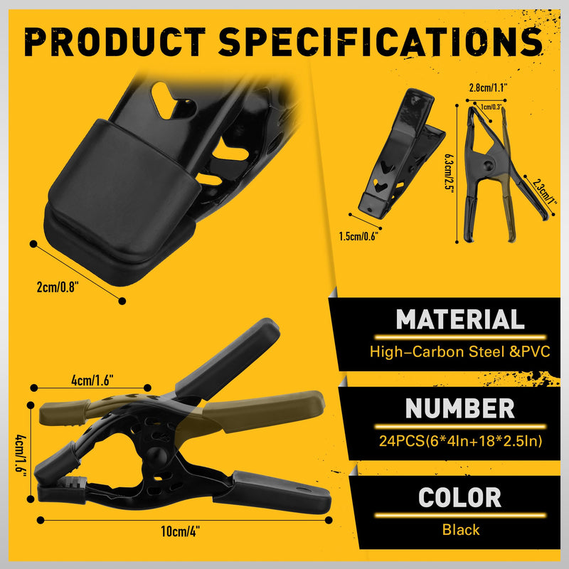 [Australia - AusPower] - Clips for Hanging Backdrop Spring Clamps - 24-Piece Metal Clips 18× 2.5" & 6× 4" Clamps for Woodworking, Backdrop Stand, Pool Cover, Crafts 