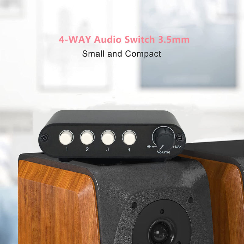 [Australia - AusPower] - 4-Way 3.5mm Stereo Audio Switch Input Signal Source Switcher Selector Splitter Box with line Volume Controller (4 in 1 Out / 1 in 4 Out) -MC41 4-port 3.5mm Switch with volume 