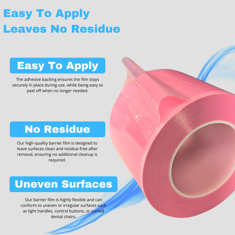 Frontline Dental Barrier Film Roll 4" x 6" Medical Grade Surface Protection Easy Peel Residue Free Tape with 1200 Perforated Sheets for Dental, Medical, Tattoo, and Beauty (Pink) Pink