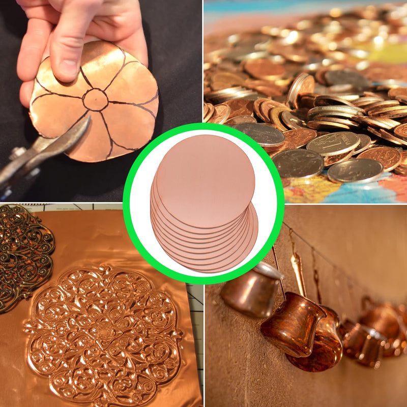 2-3/8" Copper Round Discs, 12 Gauge 2mm Thickness Pure Copper Round Plate T2 Metal Sheet Copper Circles for Crafts, Jewelry Making, Electrical DIY - 10 Pack Dia:2-3/8" Thickness:12Ga/2.0mm