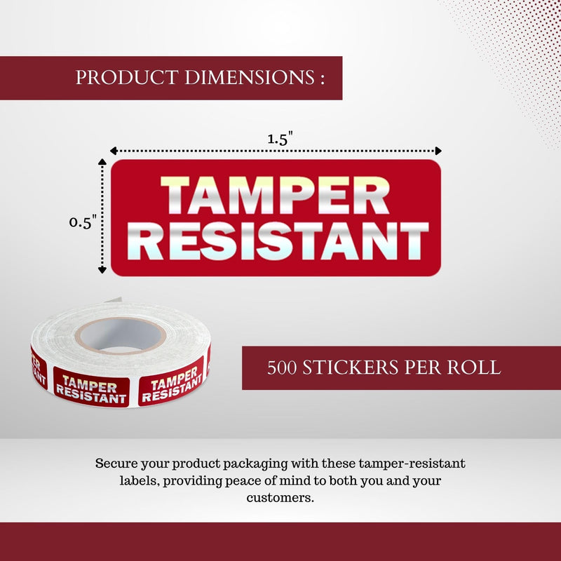 Tamper-Resistant Holographic Labels, 0.5" X 1.5" Adhesive Stickers in Holographic Paper 1 Color (Red) Printed, Security Seal Tamper Evident 500 Stickers Per Roll 1/2" X 1 1/2"
