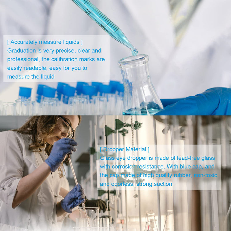 [Australia - AusPower] - 10ml Glass Pipettes Dropper, Lab Graduated Dropper for Liquid Essential Oil, Glass Transfer Pipette with Rubber Bulb and Cleaning Brush (2 pieces) 2 pieces 
