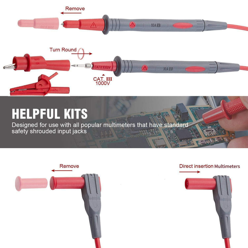 [Australia - AusPower] - WGGE WG-026 10 Pieces and 5 Colors Test Lead Set & WG-011 Test Lead and Safety Alligator Clips & WGGE ElectricianTest Lead Kit CAT III 1000V & CAT IV 600V with Insulation Alligator Clips 