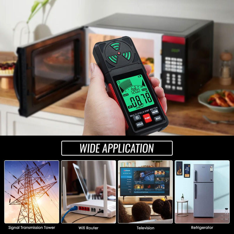[Australia - AusPower] - 3-in-1 EMF ELF RF Meter, AC Electric Magnetic Radiation Field Detector Portable EMF Meter RF Detector for EF/RF/MF/WiFi Signal/Microwave, Emf Radiation Meter Suitable for Home, Office, Ghost Hunting 