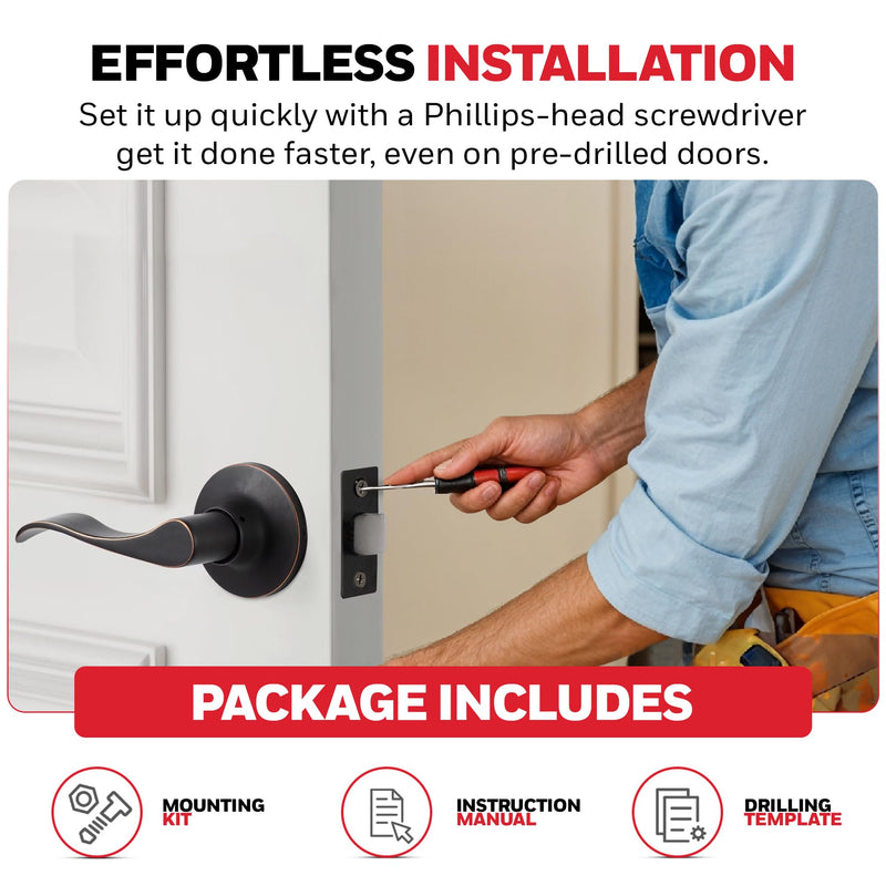 Honeywell Safes & Door Locks - Wave Lever Door Handle with Non-Locking Interior - Passage Front Door Lever is Ideal for Closets & Hallways - 6.88" L x 2.75" W Inches - Oil Rubbed Bronze - 8106403