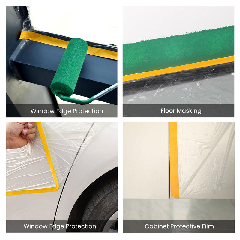Voomey Pre-Taped Masking Film, Painters Tape with Plastic Attached, Automotive Painters Tape and Drape for Appliances, Furniture, Wood Surfaces & DIY Projects - 3ft x 82ft 1100mm*25m Standard Roll