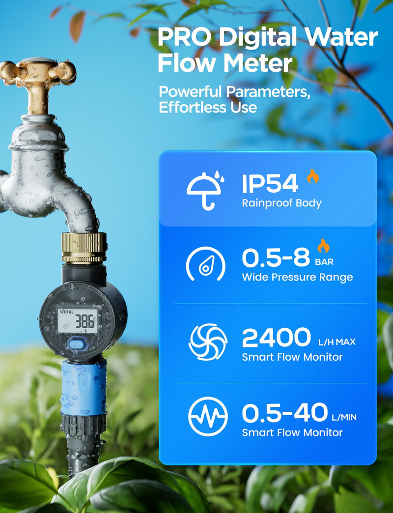 [Australia - AusPower] - 1 Pakc- Water Flow Meter with Brass Inlet, Measuring Gallon/Liter Consumption and Flow Rate for Outdoor Garden Hose Watering, RV Essentials Water Tank Filling, Sprinkler and Nozzle Sprayer 