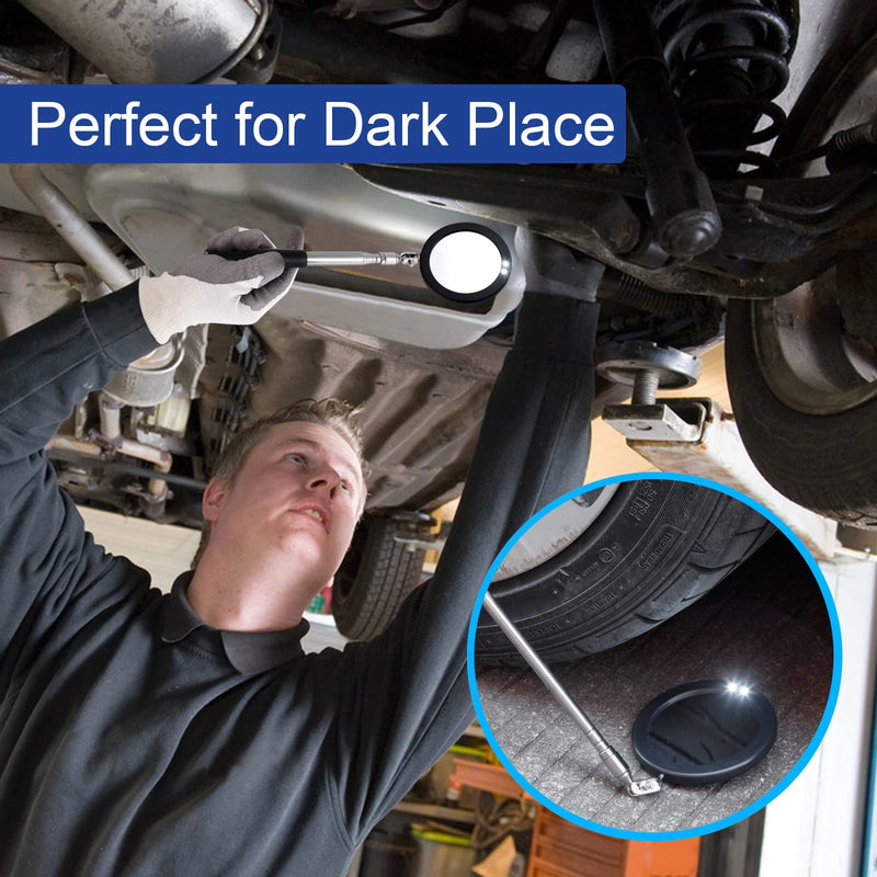 [Australia - AusPower] - Rechabite Telescoping Inspection Mirror LED Light with Large 3.75 Inches Round Mirror, 39.4 Inches Extendable, Flexible 360 Swivel, for Inspection Viewing, Mechanic Checking, Observation 3.75" Round 