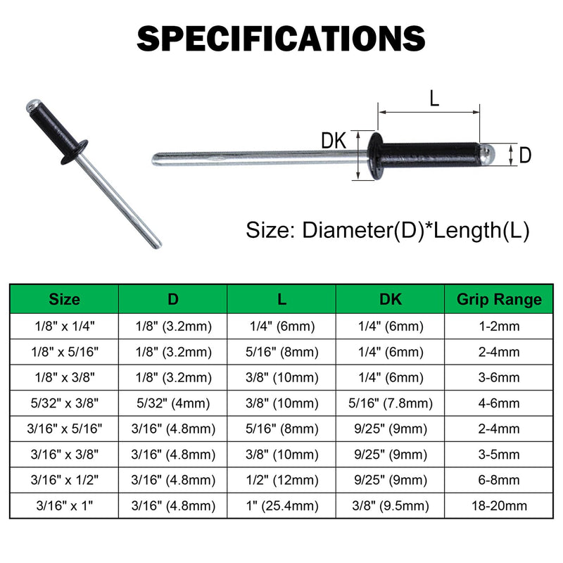 [Australia - AusPower] - 100 PCS 1/8" x 1/4" Aluminum Blind Rivets, 3.2 x 6mm Pop Rivets, Black 1/8" x 1/4" 