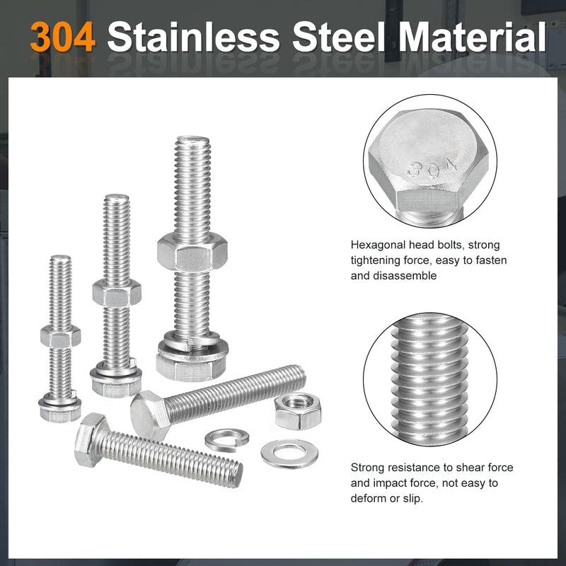 [Australia - AusPower] - uxcell 20 Set Hex Head Nuts and Bolts Assortment Kit, 304 Stainless Steel 1/4-20 x 1 Hex Head Bolts with 1/4" Nuts and Washers for Construction, Machinery Manufacturing 1/4-20 x 1" 
