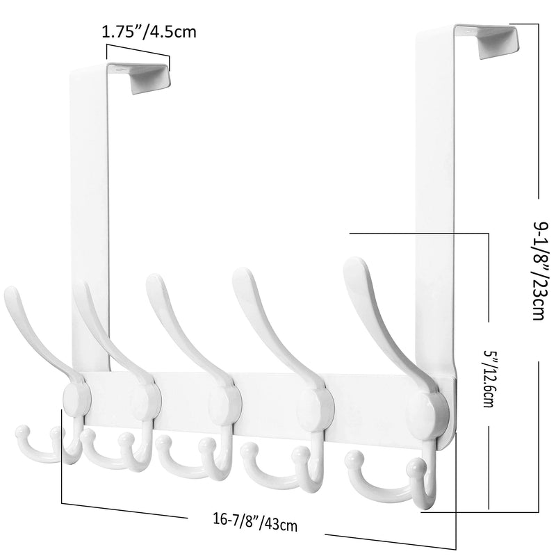 [Australia - AusPower] - SKOLOO Over The Door Hook - for Doors up to 1-3/4'' Thickness, Metal Door Hanger with 5 Triple Hooks, Over The Door Hanger for Coats, Hats,Towels, White 1 Pack 
