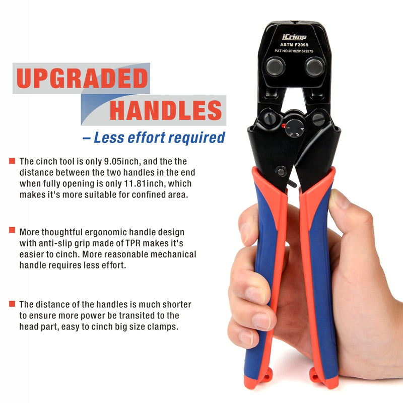 iCrimp PEX Pipe Quick Cinch Tool Set for Stainless Steel Clamp from 3/8-inch to 1-inch with Pex Cutter, 20pcs 1/2-inch and 10pcs 3/4-inch Stainless Steel Clamps included CRP961