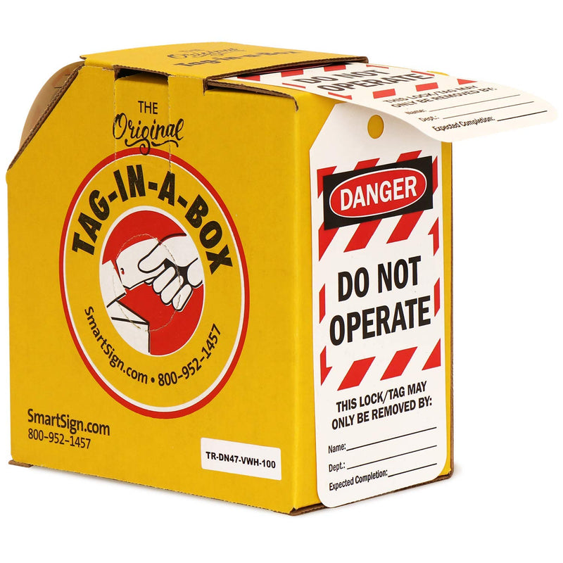 SmartSign Pack of 100 “Danger - Do Not Operate” 2-Sided Lock Out Safety Tags in Dispenser Box | 3" x 6.25" Plastic, Red White Stripes Do Not Operate - 1