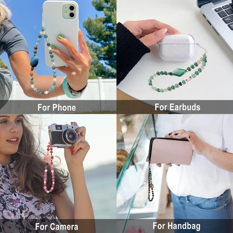 [Australia - AusPower] - S.J JEWELRY Phone Charm Phone Wrist Strap with Tether Tab Beaded Phone Lanyard Phone Wristlet Handmade Semi-Precious Gemstone Phone Chain Green 