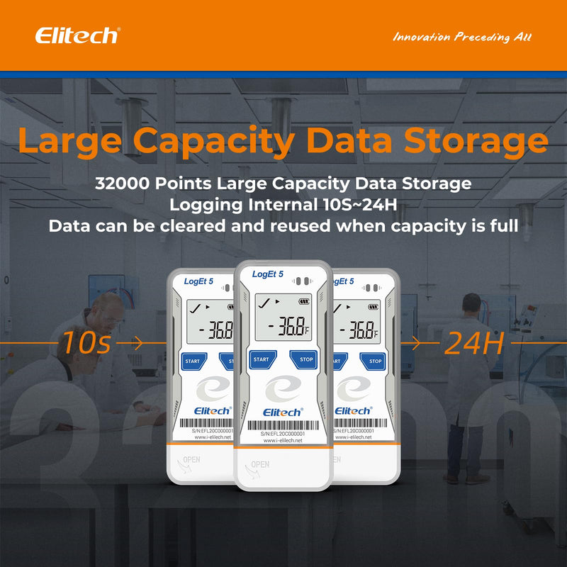 [Australia - AusPower] - Elitech LogEt5TH USB Temperature and Humidity Data Logger, -30°C to 70°C, 32000 Memory Points, Auto PDF/CSV Reports, Compatible with Windows & MacOS, Reusable for Food Cold Chain Temperature -30 ~ 70 °C and humidity 