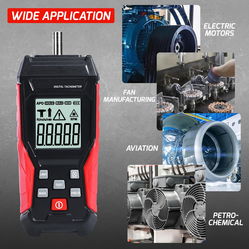 [Australia - AusPower] - Digital 2-in-1 Tachometer Noncontact Laser Photo Sensor 3~100000RPM and Contact 3~19999RPM Meter RPM Gauge Tester Professional MAX/MIN/Hold Data, Handheld Car Engine Tool 