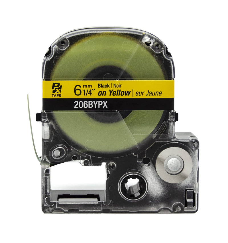 Epson LABELWORKS 206BYPX Genuine PET (Polyester) Tape Cartridge - Black on Yellow Label Maker Tape - 1/4" (6MM) Wide, 30'