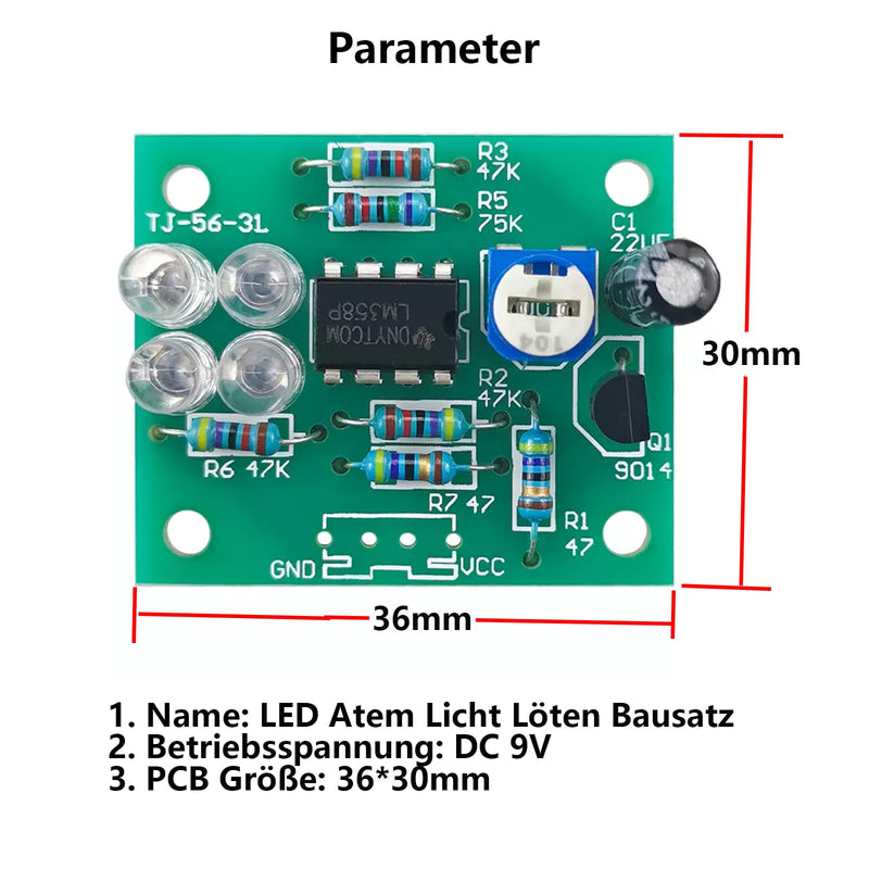 LED Soldering Set, LM358 Breath Light Kit, 2 Pieces, Flashing Lights, Fun Soldering Exercise, DIY Electronic Manufacture Assembly, Loose Parts