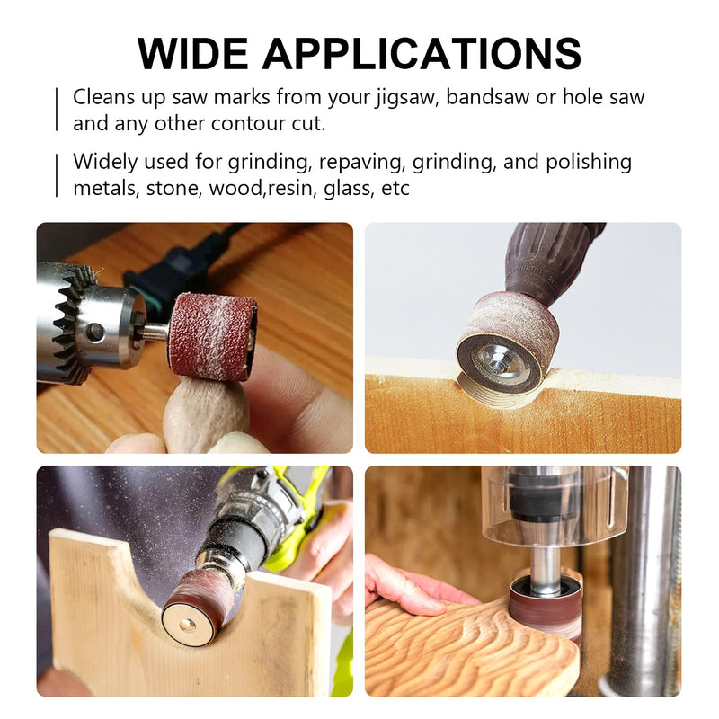 [Australia - AusPower] - 2”Long Sanding Drums and Sleeves Set with 1/4”shank for Drill or Drill Press, Sanding Drum Kit for Sanding Smoothing Shaping Polishing Fiberglass Wood Metals, 60,80,120 Grit-16pack 16PCS 