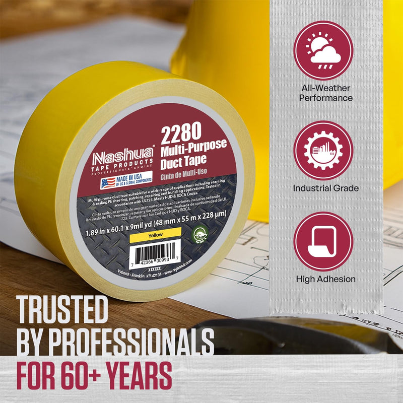 Nashua 2280 Black Duct Tape, All Purpose, Water Resistant, 1.89 Inch x 60 yds, 1 Roll 1.89" x 60yds
