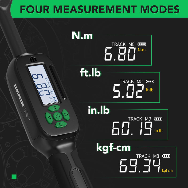 Digital Torque Wrench 5-99.5 ft-lbs./6.8-135Nm, 3/8 Inch Mini Electronic Wrench With Preset Value, 2% Accuracy, Buzzer and LED Notification 5-99.5 ft-lb/6.8-135 Nm