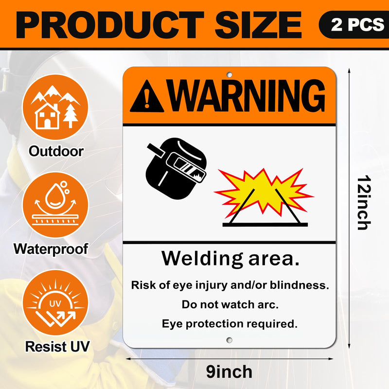 2 Pack Warning Welding Area Sign - 9 x 12 Inches Eye Protection Required Welding Safety Sign Vertical Weatherproof Aluminum Material for Welder Construction Site Industrial Warehouse